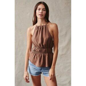 CLOTH & STONE smocked waist halter top in brown (M)